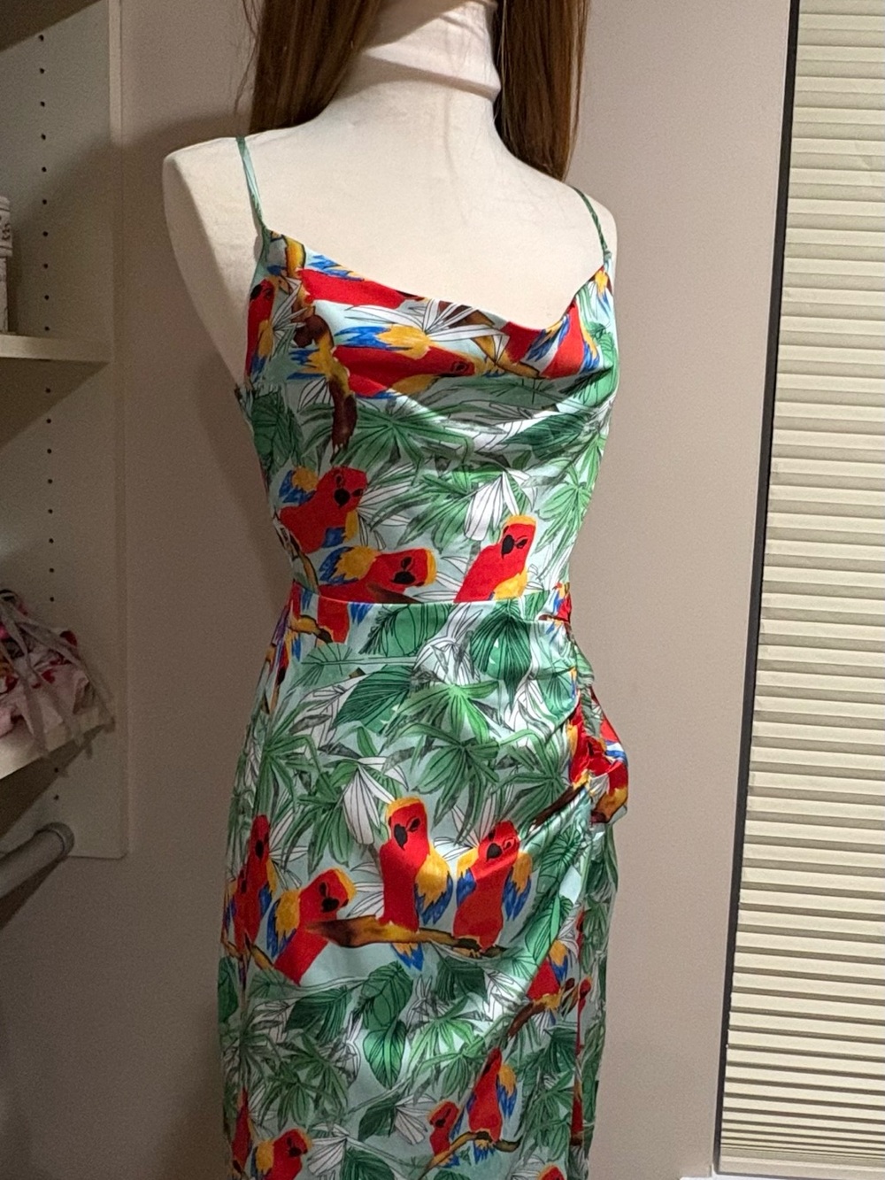 Milly Tropical Parrot Slip Dress - Green & Red
